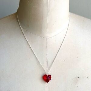 Swarovski Red Heart Crystal Necklace on 925 Sterling Silver Chain - Dainty Soft